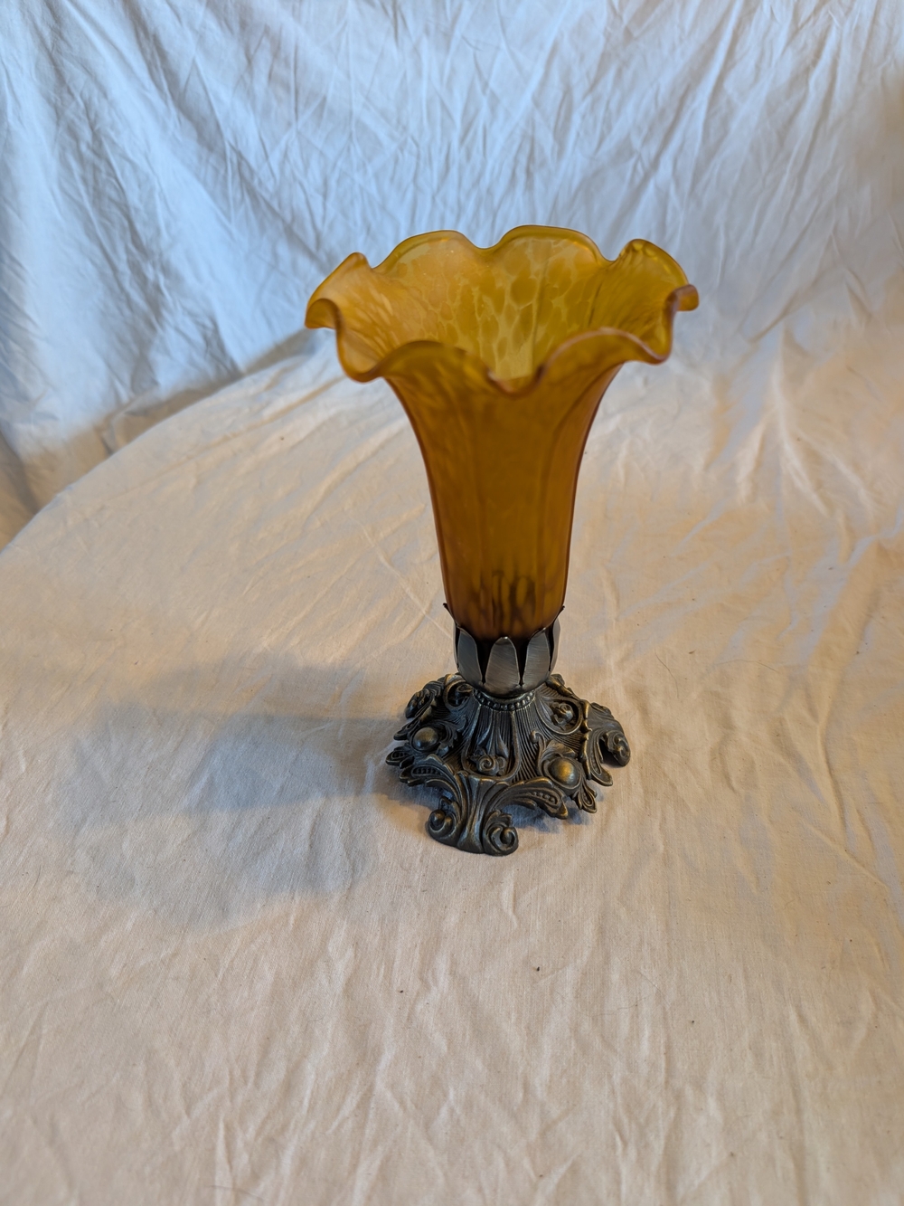 2/80$ Vintage Amber Glass Tiffany candle holder with Ornate brass Metal Base